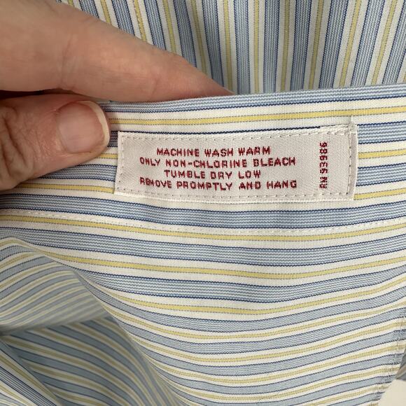 Brooks Brothers Shirt Mens Large 16.5 Blue Striped Yellow Button Down Cotton - Picture 5 of 7